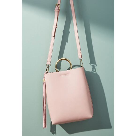 Anthropologie Handbags - Anthropologie Pink Faux Leather Crossbody Purse Handbag Circle Handle Bag